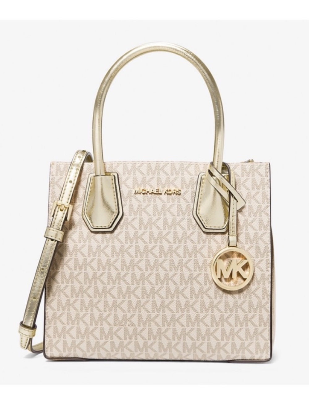 MICHAEL KORS Medium Mercer Messenger Bag NWT Vanilla Gold Multi